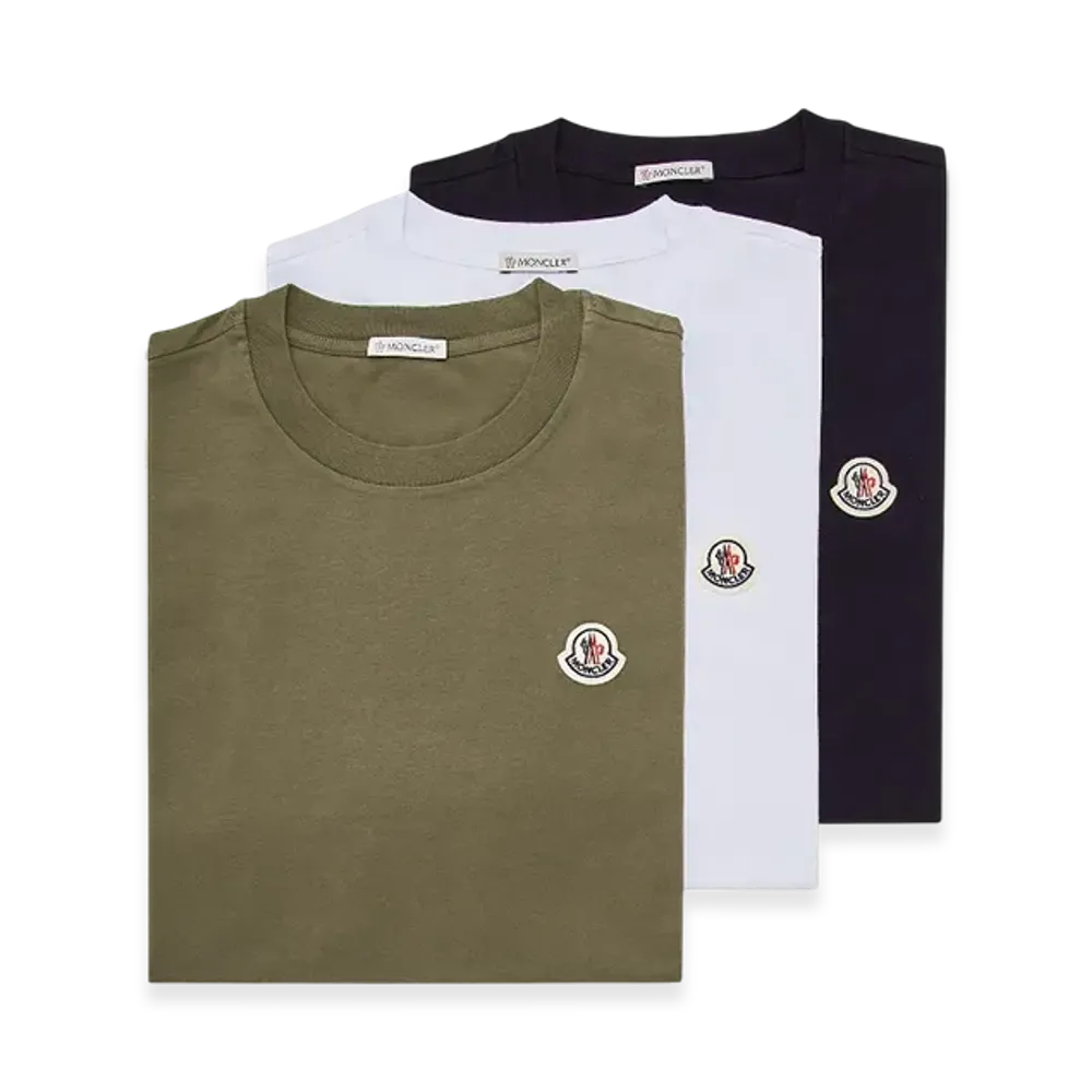 MONCLER Logo Patch Cotton T-Shirt (Pack of Three) "Black White Olive"