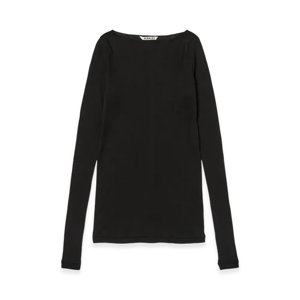 AURALEE Super High Gauge Sheer Rib Boat Neck L/S Tee "Black"