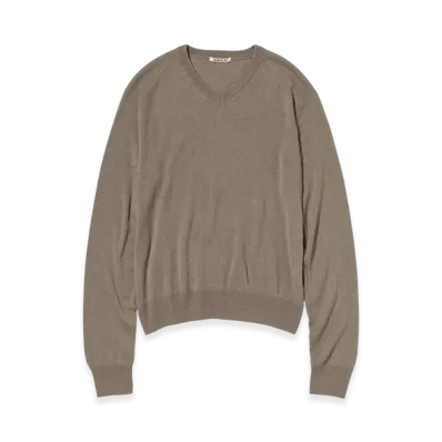 AURALEE Super Fine Cashmere Silk Knit V Neck P/O "Khaki Brown"