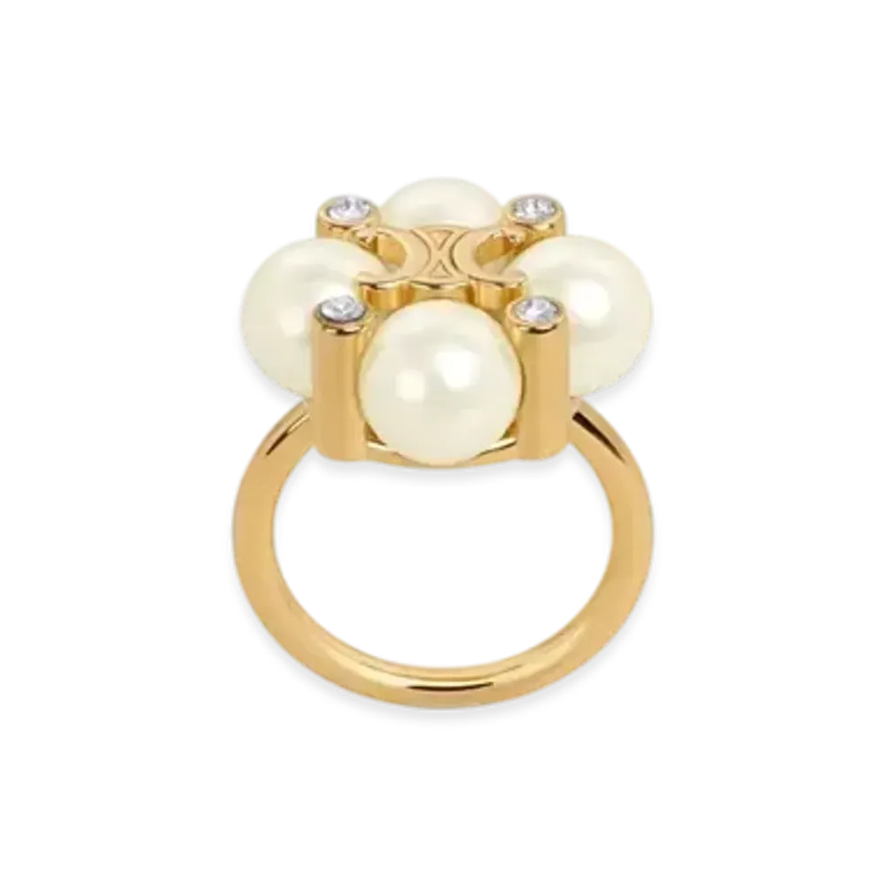 CELINE Les Perles Celine Ring in Strass Resin Pearls and Brass "Gold/Ivory"