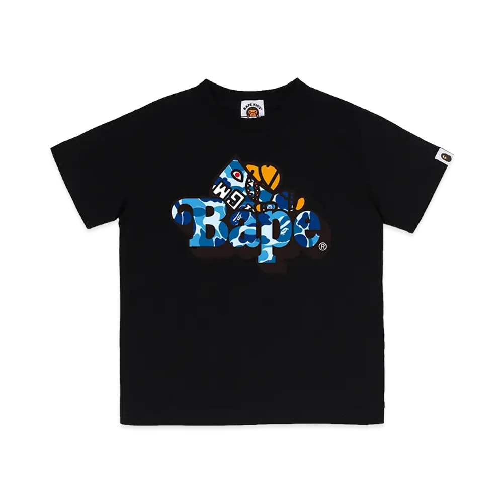 A BATHING APE Kids ABC Camo Shark Milo On Bape Tee "Black/Blue"