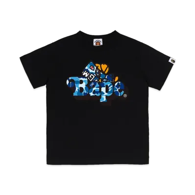 A BATHING APE Kids ABC Camo Shark Milo On Bape Tee "Black/Blue"