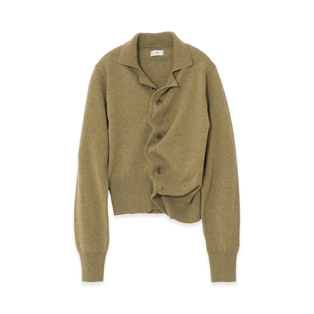 YOKE Lambs Wool Sculptural Wired Knit Shirt "Yellow Beige"