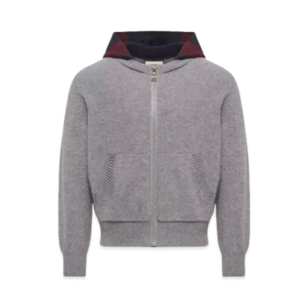 MONCLER Kids Wool And Cashmere Zip-Up Hooded Cardigan "Gray"