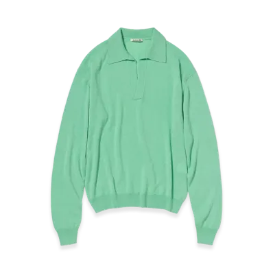 AURALEE Women's Super Fine Cashmere Silk Knit Skipper Polo "Mint Green"