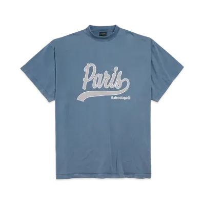 BALENCIAGA Enjoy Paris T-Shirt Oversized in Vintage Jersey "Faded Blue"