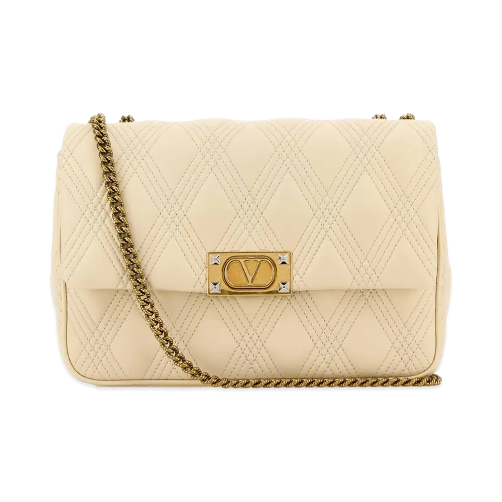 Valentino Women's Nappa Leather Large Quiltie 67 Shoulder Bag "Ivory/White"