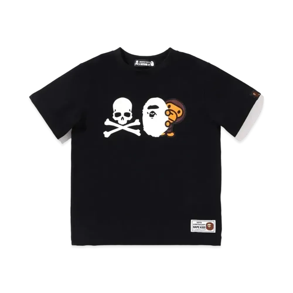 A BATHING APE KIDS X MMJ 15TH ANNIVERSARY APE HEAD & MILO TEE "Black"
