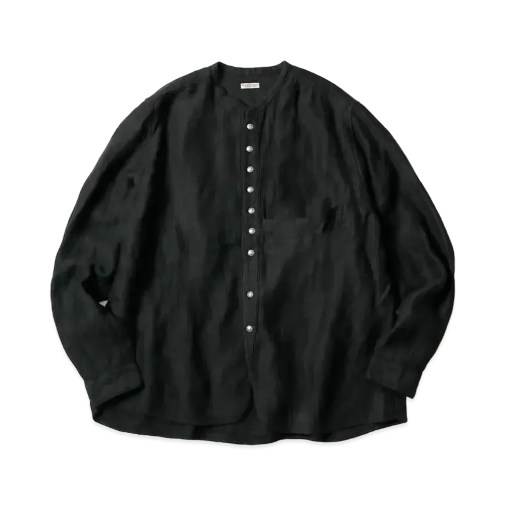 KAPITAL Gauze Linen Herringbone Stand Penny Shirt "Black"
