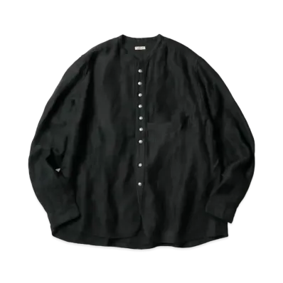 KAPITAL Gauze Linen Herringbone Stand Penny Shirt "Black"