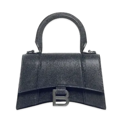 BALENCIAGA Hourglass XS Handbag In Glitter Material "Black"