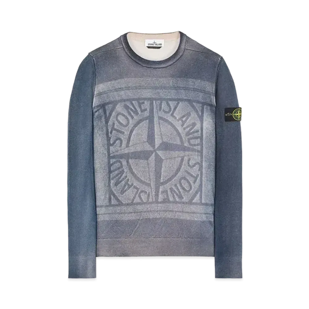 Stone Island 570A8 PURE WOOL_FAST DYE + HAND MADE AIRBRUSH + LASER PRINT: REVERSIBLE "Blue"