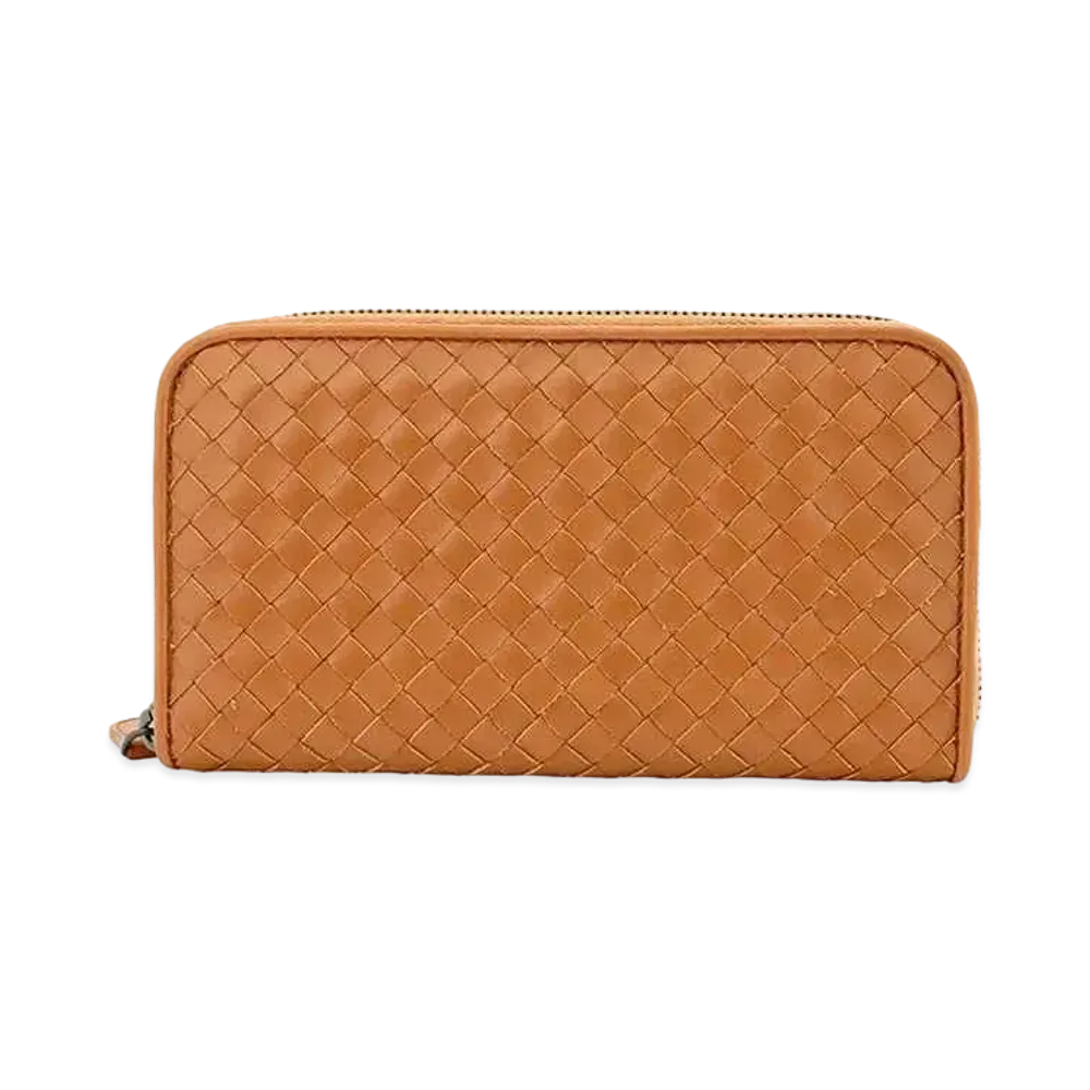 Bottega Veneta Intrecciato Calfskin Zip Around Wallet "Wood"