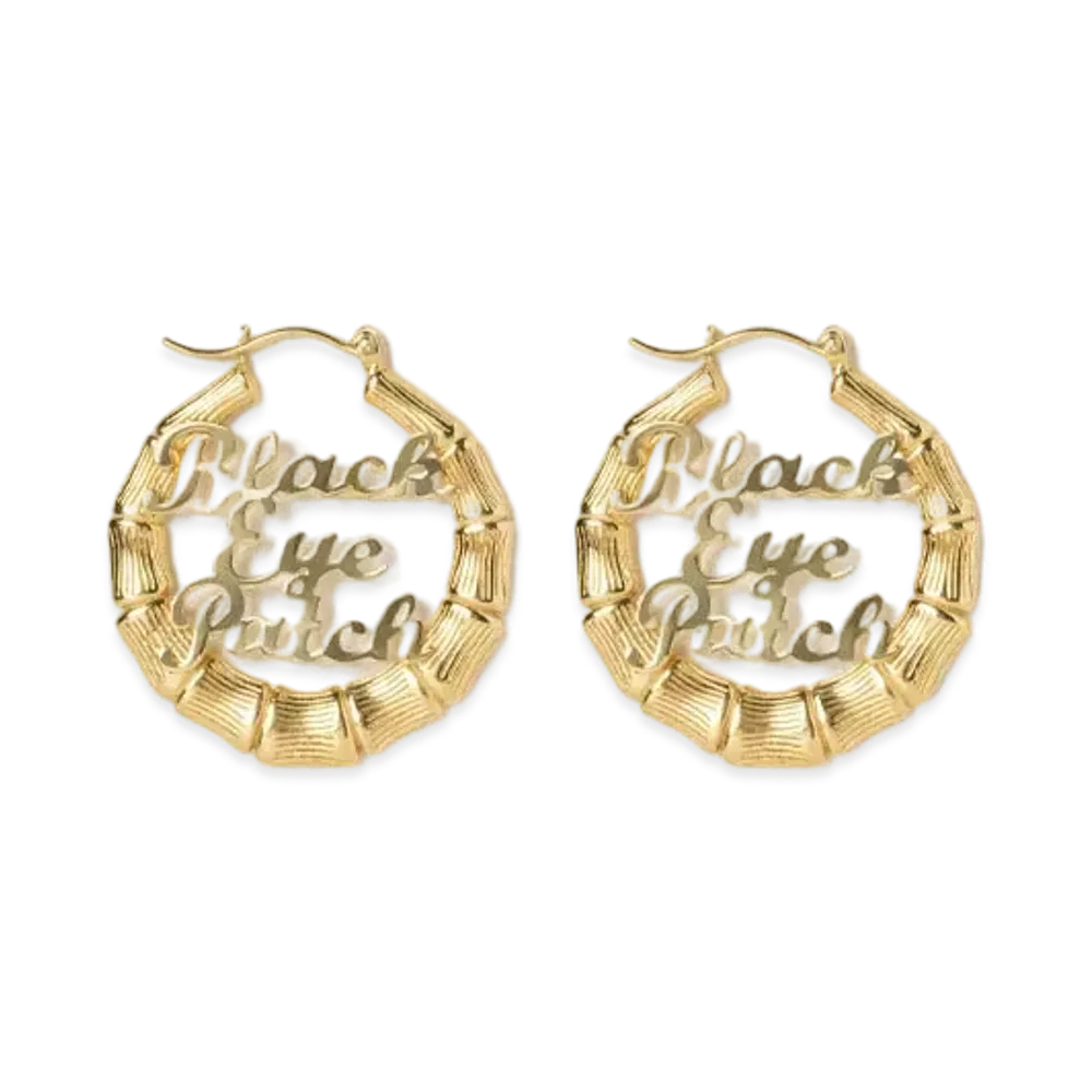 Black Eye Patch Bamboo Hoop Earrings (2 Pieces) "Gold"