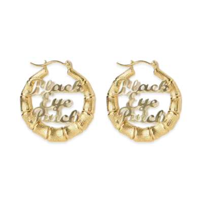 Black Eye Patch Bamboo Hoop Earrings (2 Pieces) "Gold"