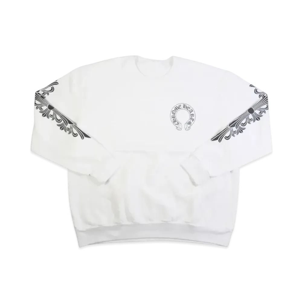 Chrome Hearts Floral Cross Horseshoe Back Print Sweatshirt "White"