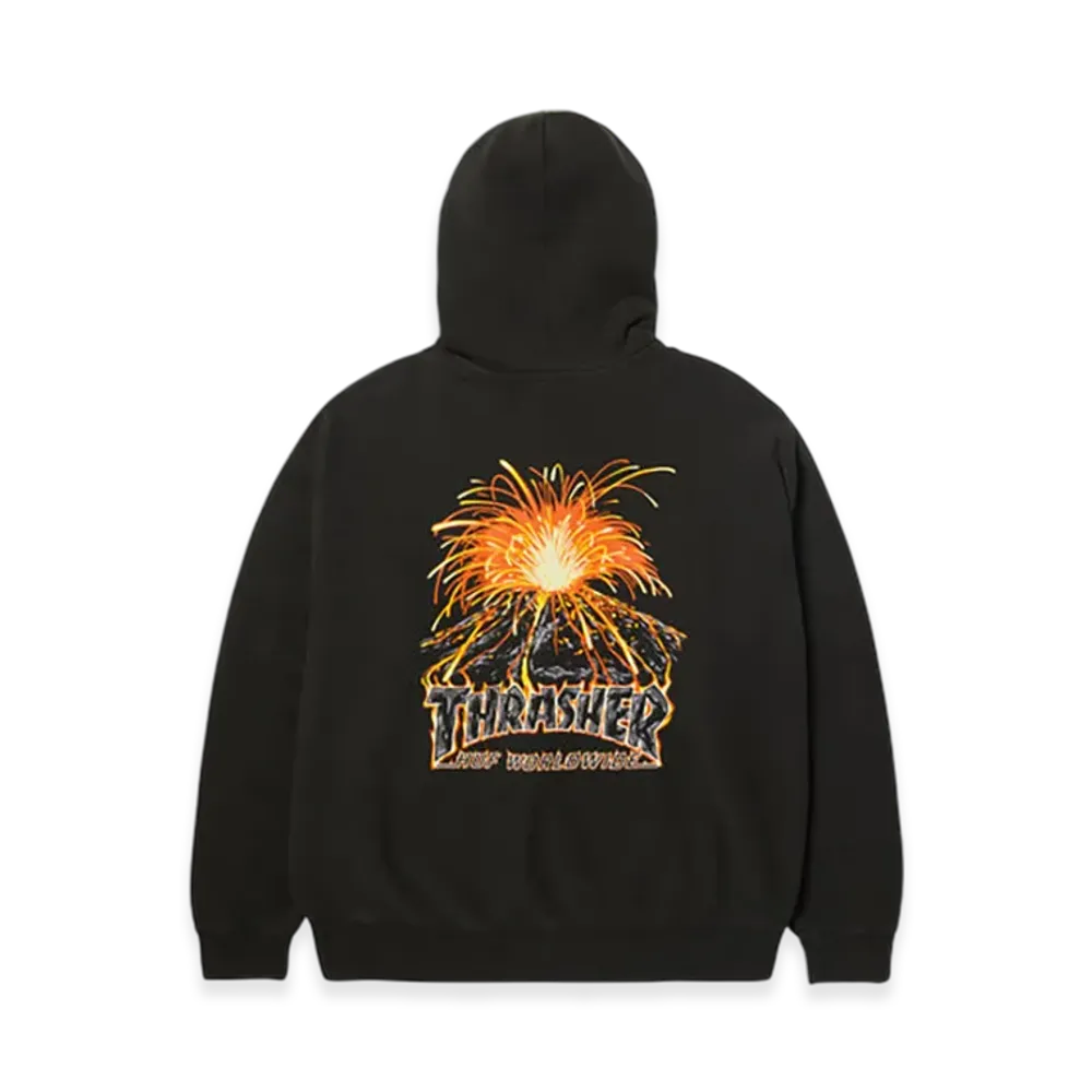 HUF x THRASHER Meltdown Heavyweight Hoodie "Washed Black"