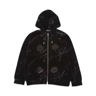 mastermind WORLD Boxy Velour All-Over Zip Up Hoodie "Black Charcoal"