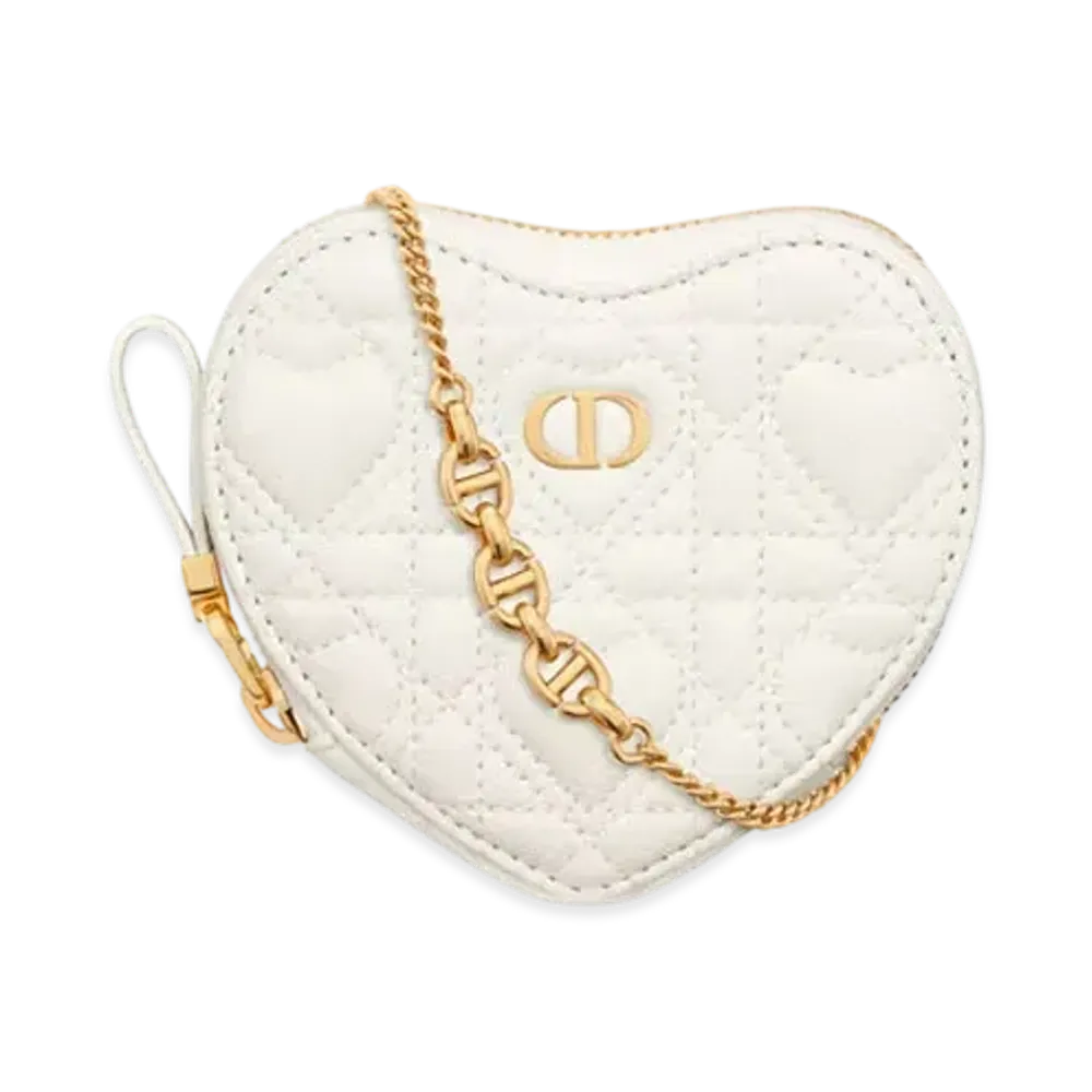 Dior Dioramour Dior Caro Heart Pouch with Chain Cannage Calfskin with Heart Motif "Latte"
