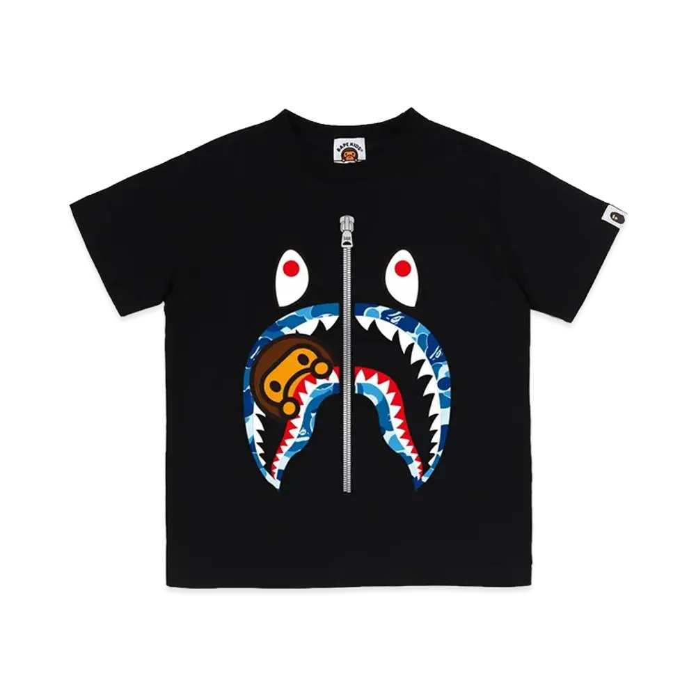 A BATHING APE Kids ABC Camo Milo Shark Tee "Black/Blue"