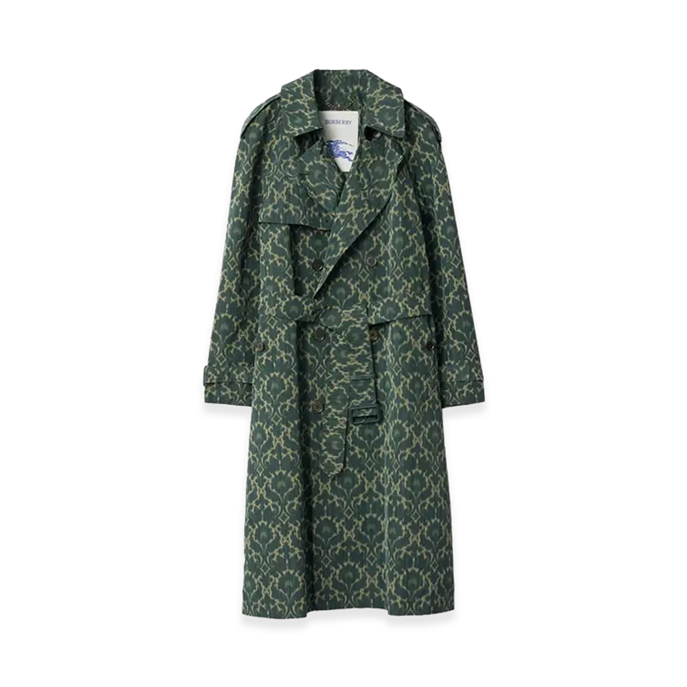 Burberry Long Baroque Viscose Blend Trench Coat "Vine Green"