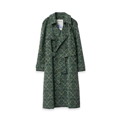 Burberry Long Baroque Viscose Blend Trench Coat "Vine Green"