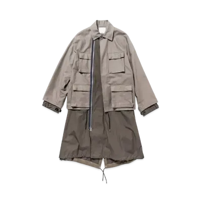 WTAPS x sacai Cotton Back Satin Coat / Coat / Cotton Back Satin "Beige"