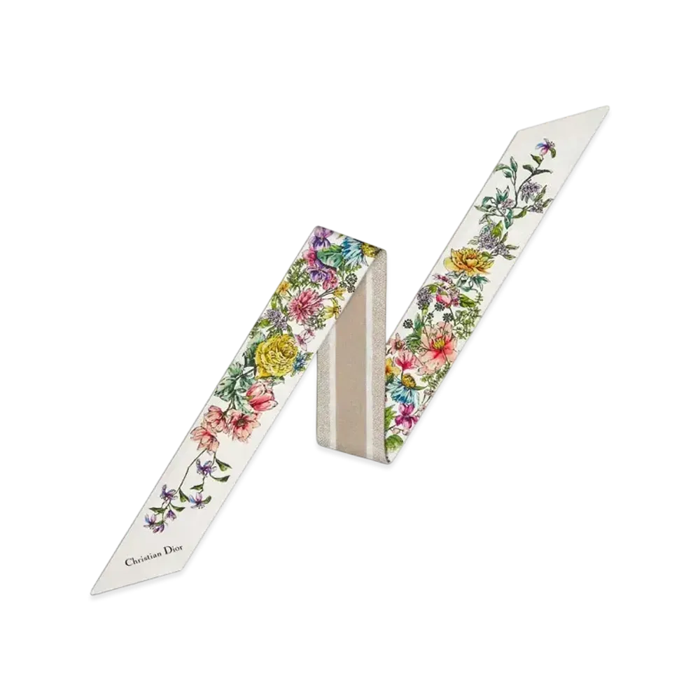 Dior D-Floral Mitzah Scarf Silk Twill "White Multicolor"