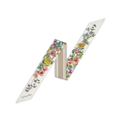 Dior D-Floral Mitzah Scarf Silk Twill "White Multicolor"