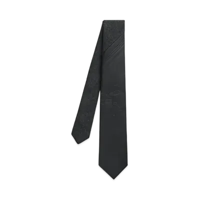 Hermes Tie 7 Cuir Embosse Cheval A La Couverture Tie "Gris Anthracite/Noir"