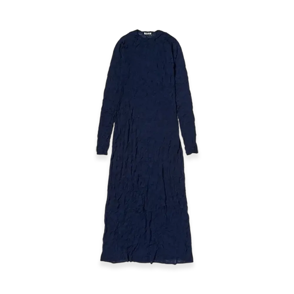 AURALEE Wrinkled Wool Polyester High Gauge Knit Dress "Navy"