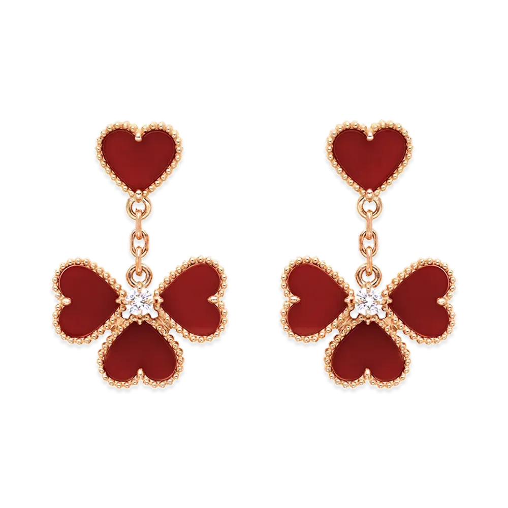 Van Cleef & Arpels Sweet Alhambra heart earrings "18K Rose gold/Carnelian/Diamond"