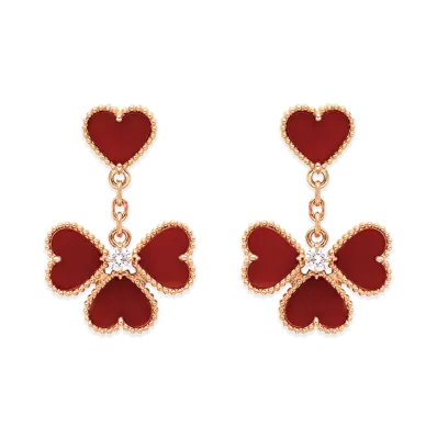 Van Cleef & Arpels Sweet Alhambra heart earrings "18K Rose gold/Carnelian/Diamond"