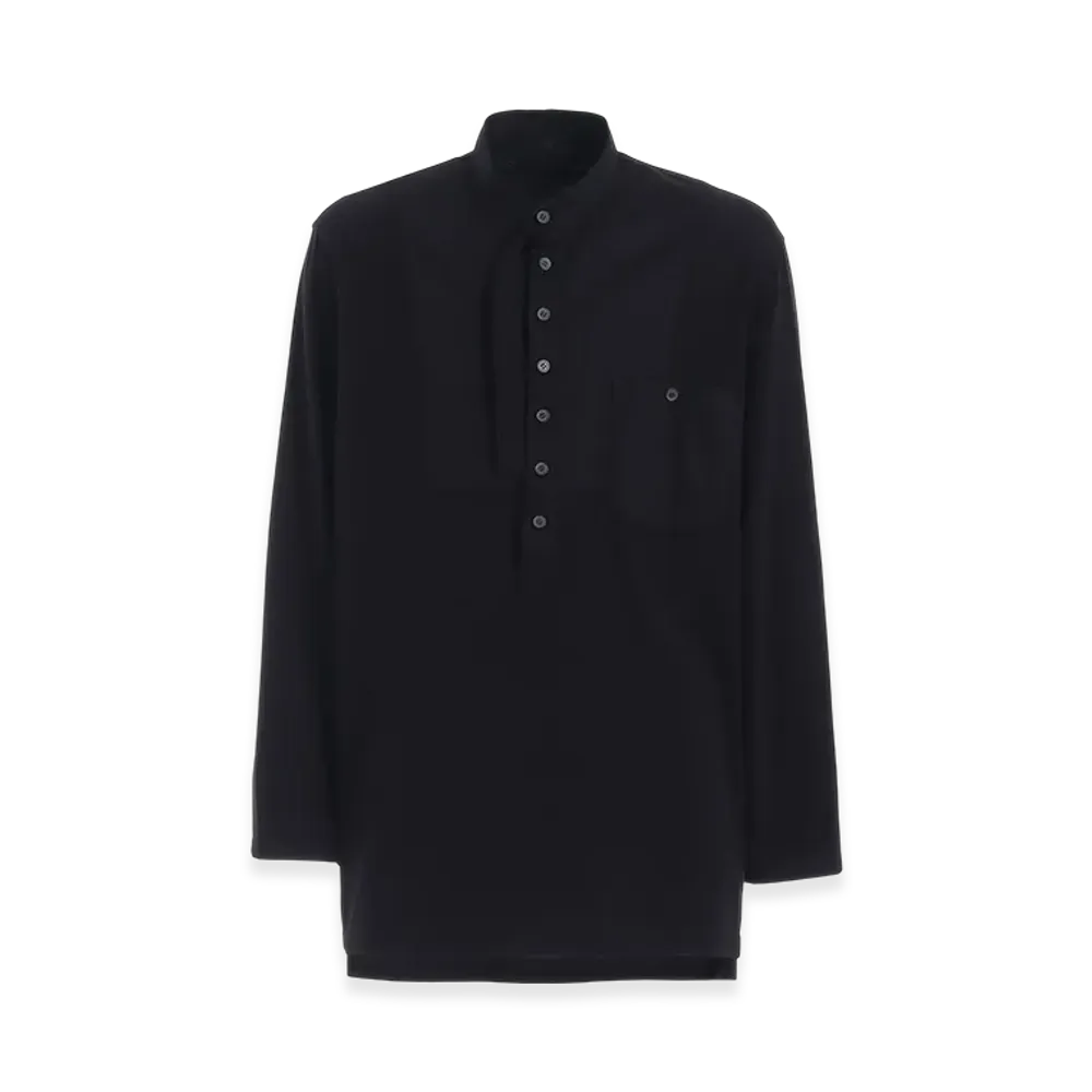 S'YTE Woven And Jersey Combinations Stand Collar Henley Neck Pullover "Black"
