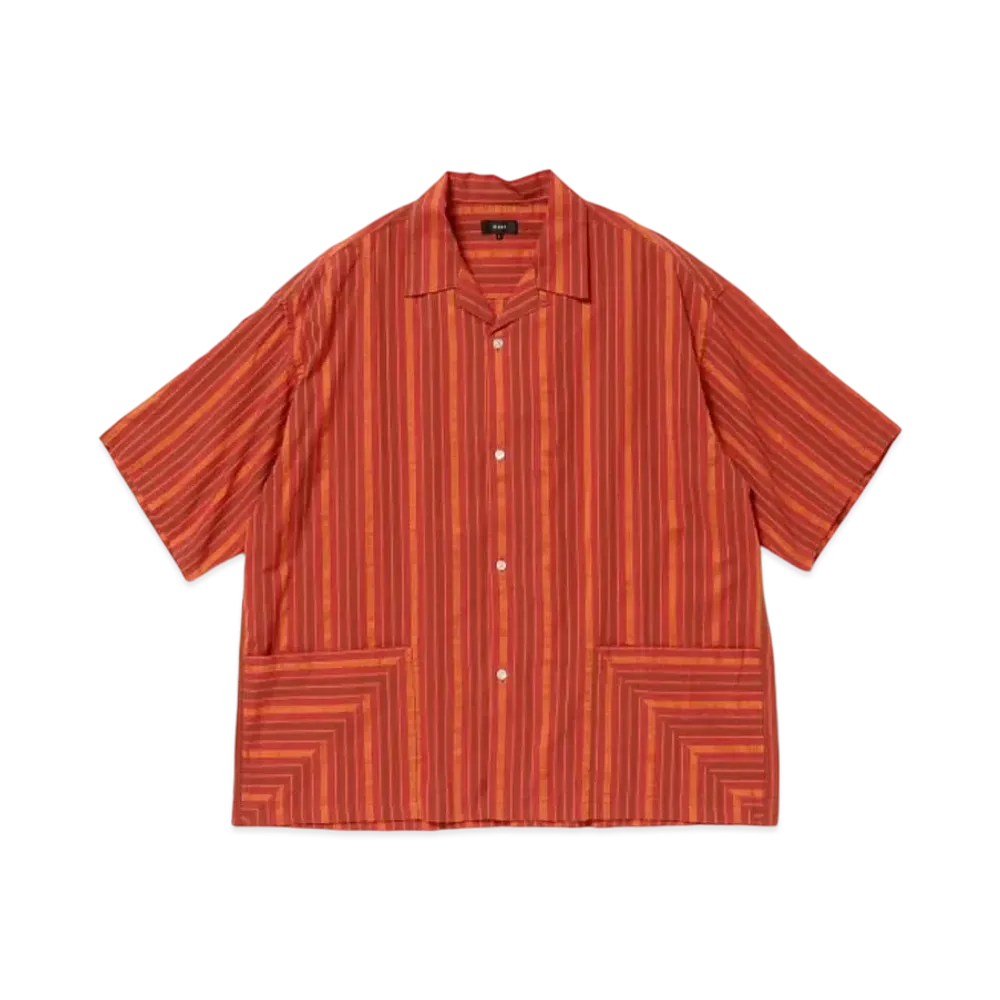 BEAMS Dobby Striped Open Collar Shirt "Red"