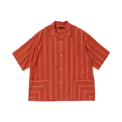 BEAMS Dobby Striped Open Collar Shirt "Red"