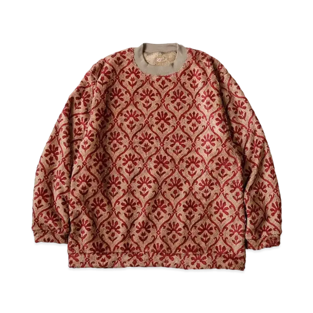 KAPITAL Yosemite Arabesque Pattern Fleece Big Crew Sweat "Beige"