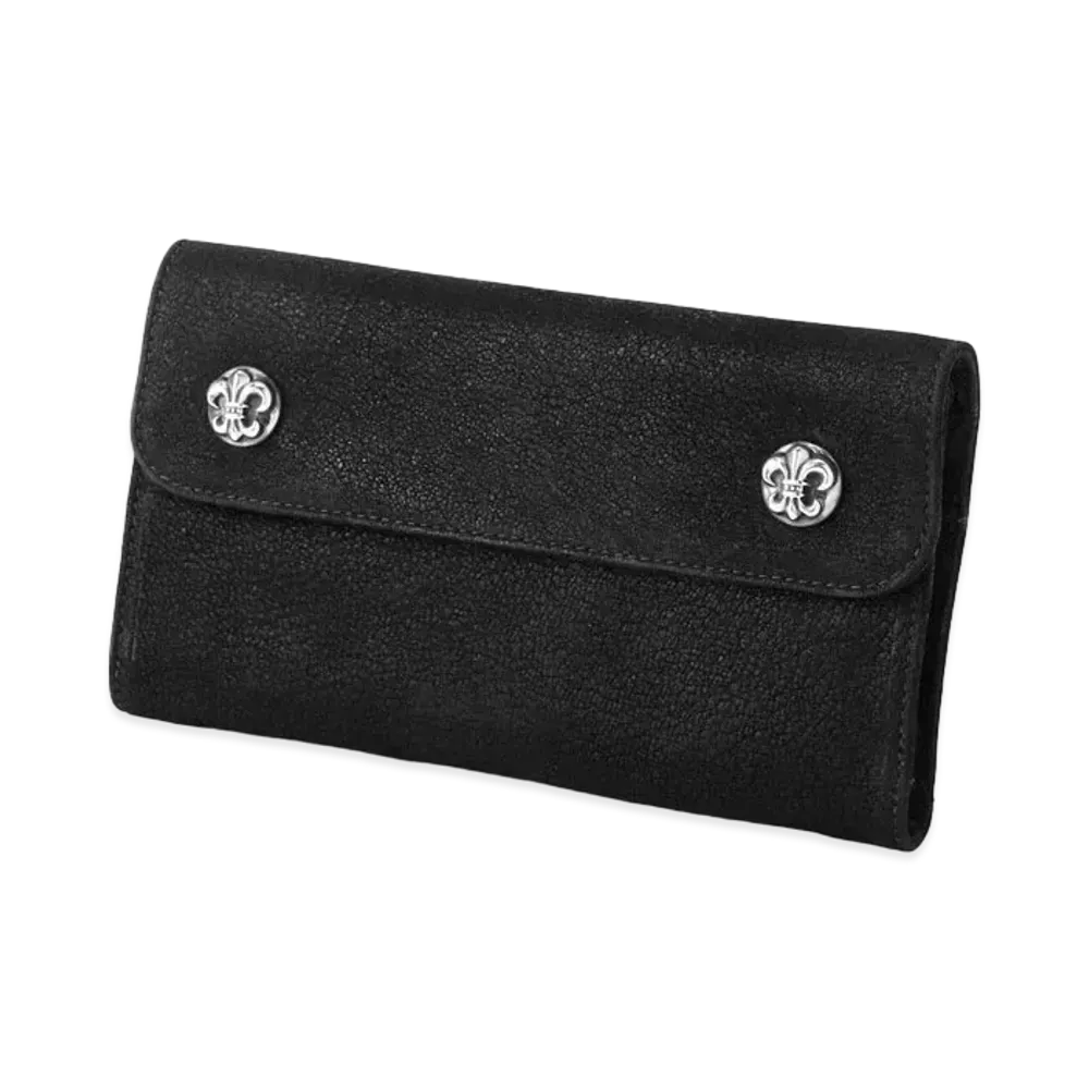 Chrome Hearts Wave Wallet w/ BS Fleur Button Leather Destroyer "Black"