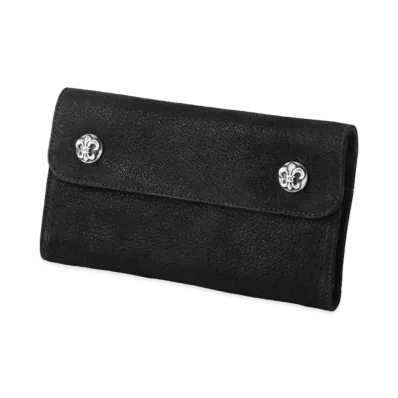 Chrome Hearts Wave Wallet w/ BS Fleur Button Leather Destroyer "Black"