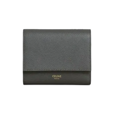 CELINE Small Trifold Wallet In Grained Calfskin "Grey"