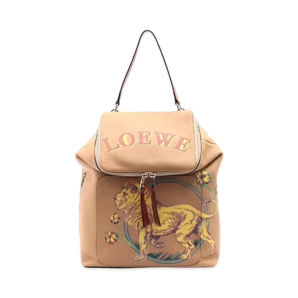 LOEWE Lion Print Leather Backpack "Tan"