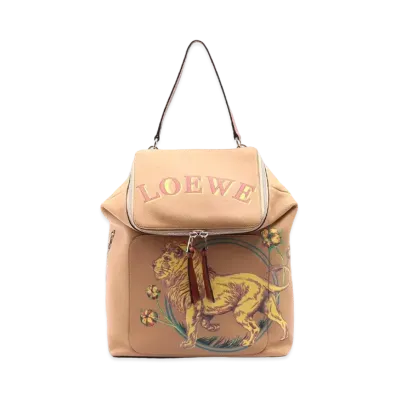 LOEWE Lion Print Leather Backpack "Tan"
