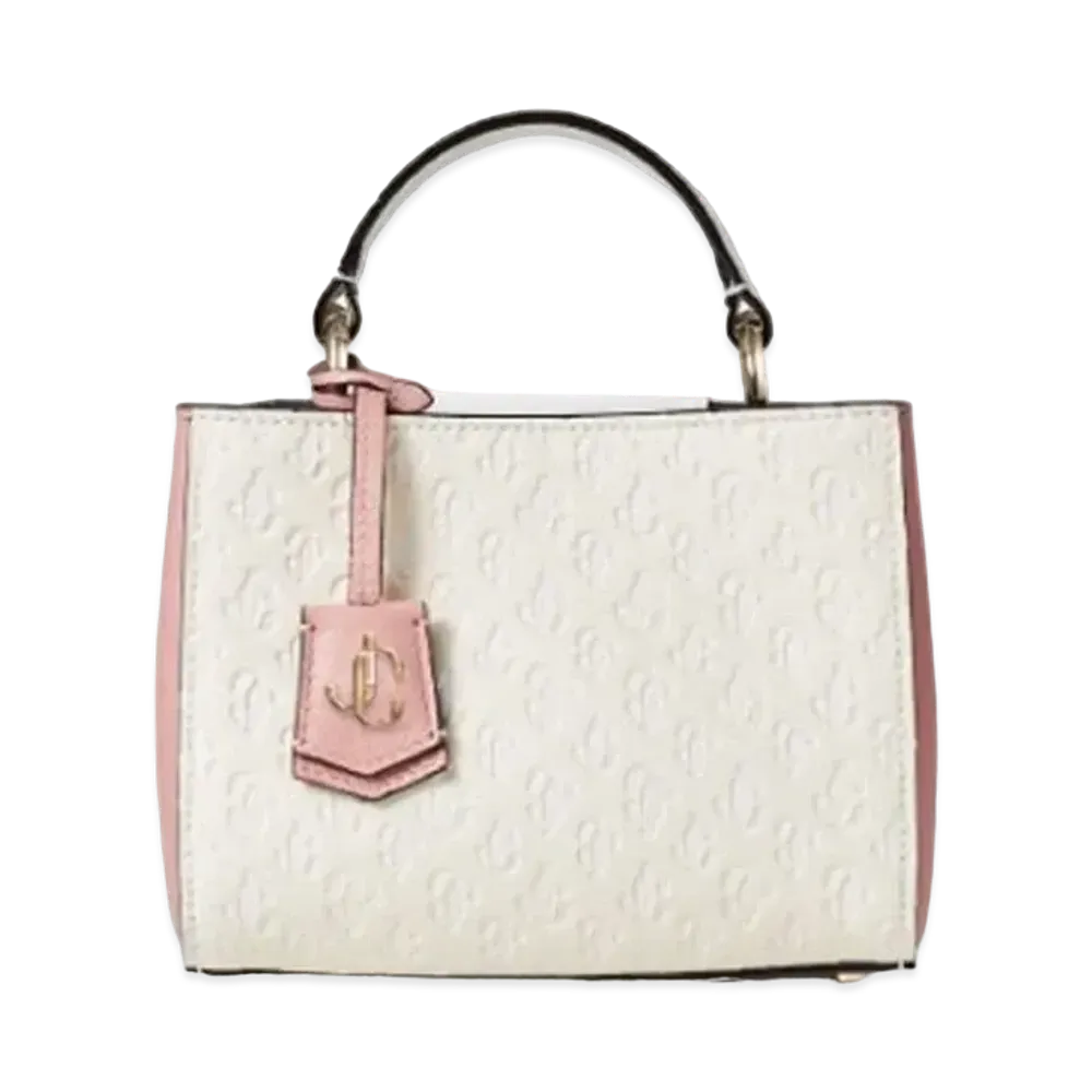 Jimmy Choo Varenne Top Handle Mini Grainy Leather And JC Monogram Mini Bag With JC Logo "Latte/Ballet Pink"