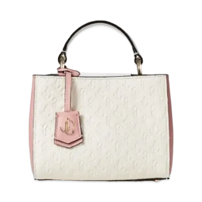 Jimmy Choo Varenne Top Handle Mini Grainy Leather And JC Monogram Mini Bag With JC Logo "Latte/Ballet Pink"