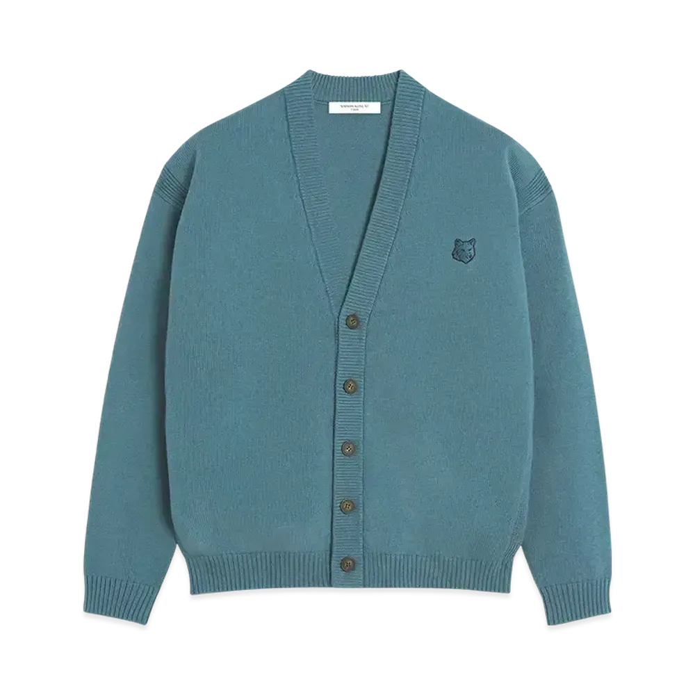 Maison Kitsune Bold Fox Head Patch Comfort Cardigan "Soft Teal"