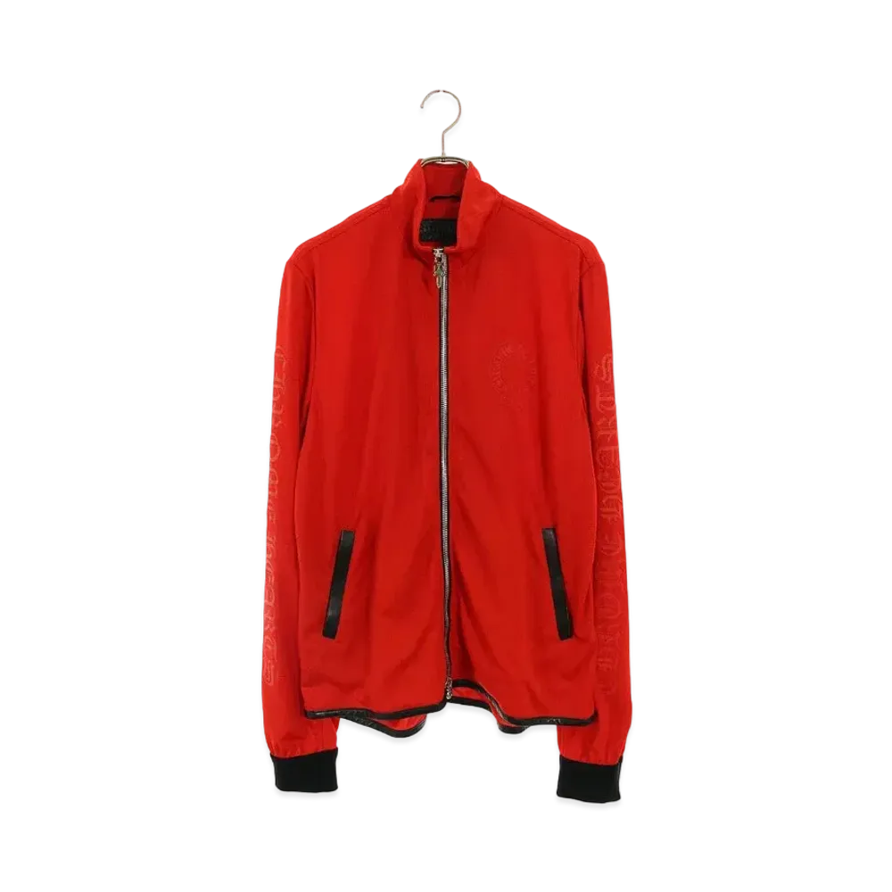 Chrome Hearts Track Jacket Leather Switch Cashmere Mixed Dagger Zip Jersey Brouson "Red"