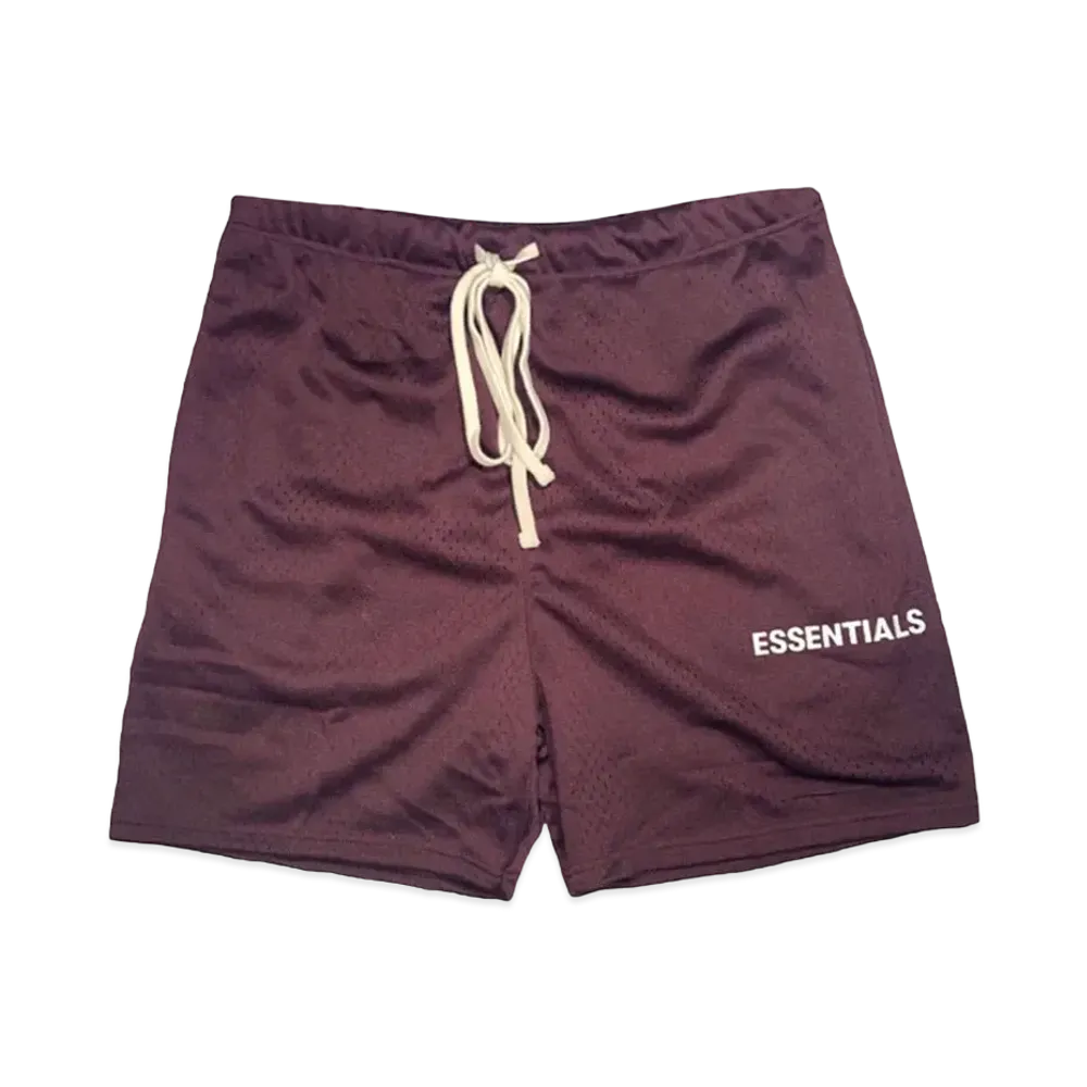 FEAR OF GOD Essentials Graphic Mesh Drawstring Shorts "Burgundy"