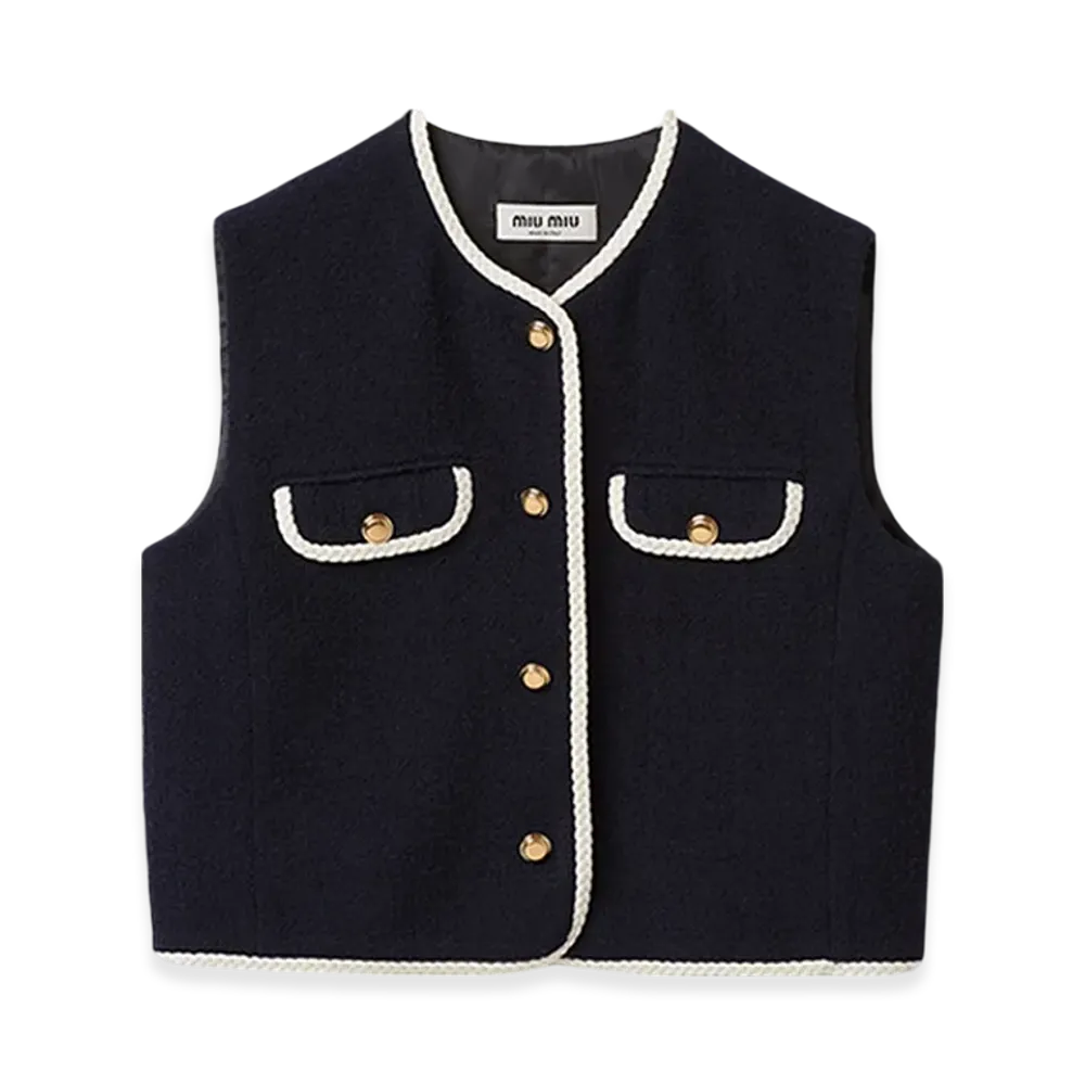 MIU MIU Women's Single Breasted Tweed Vest "Navy"