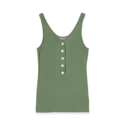 AURALEE Women's Organic Cotton Fine Rib Tank "Sage Green"