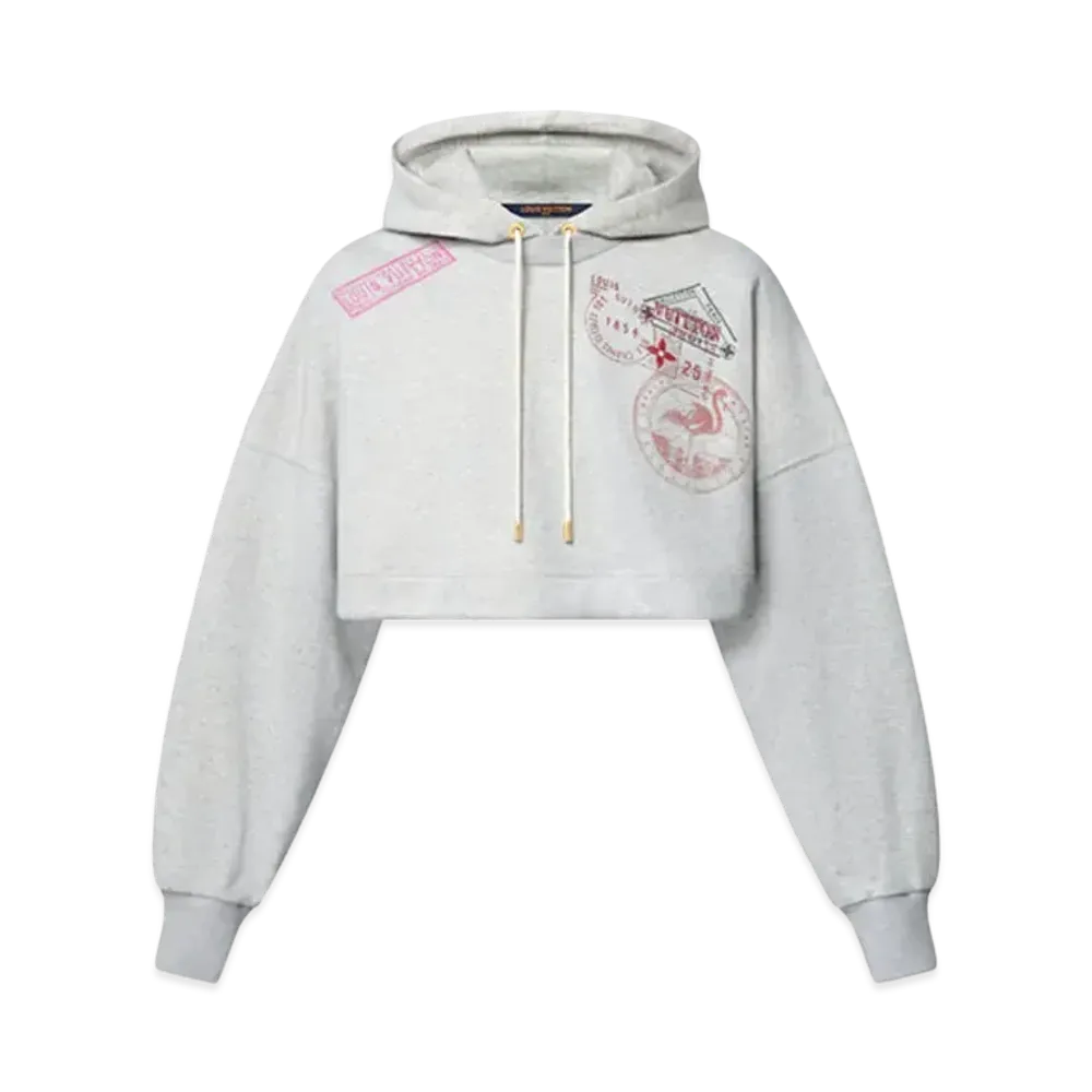 Louis Vuitton Travel Stamp Cropped Hoodie "Pearl Grey"